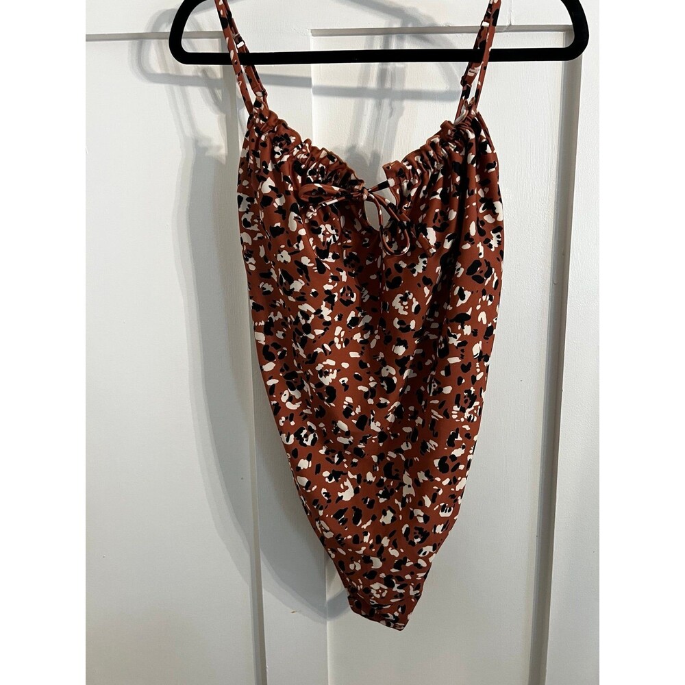 Old Navy animal leopard cheetah print brown black L large one piece bathing suit